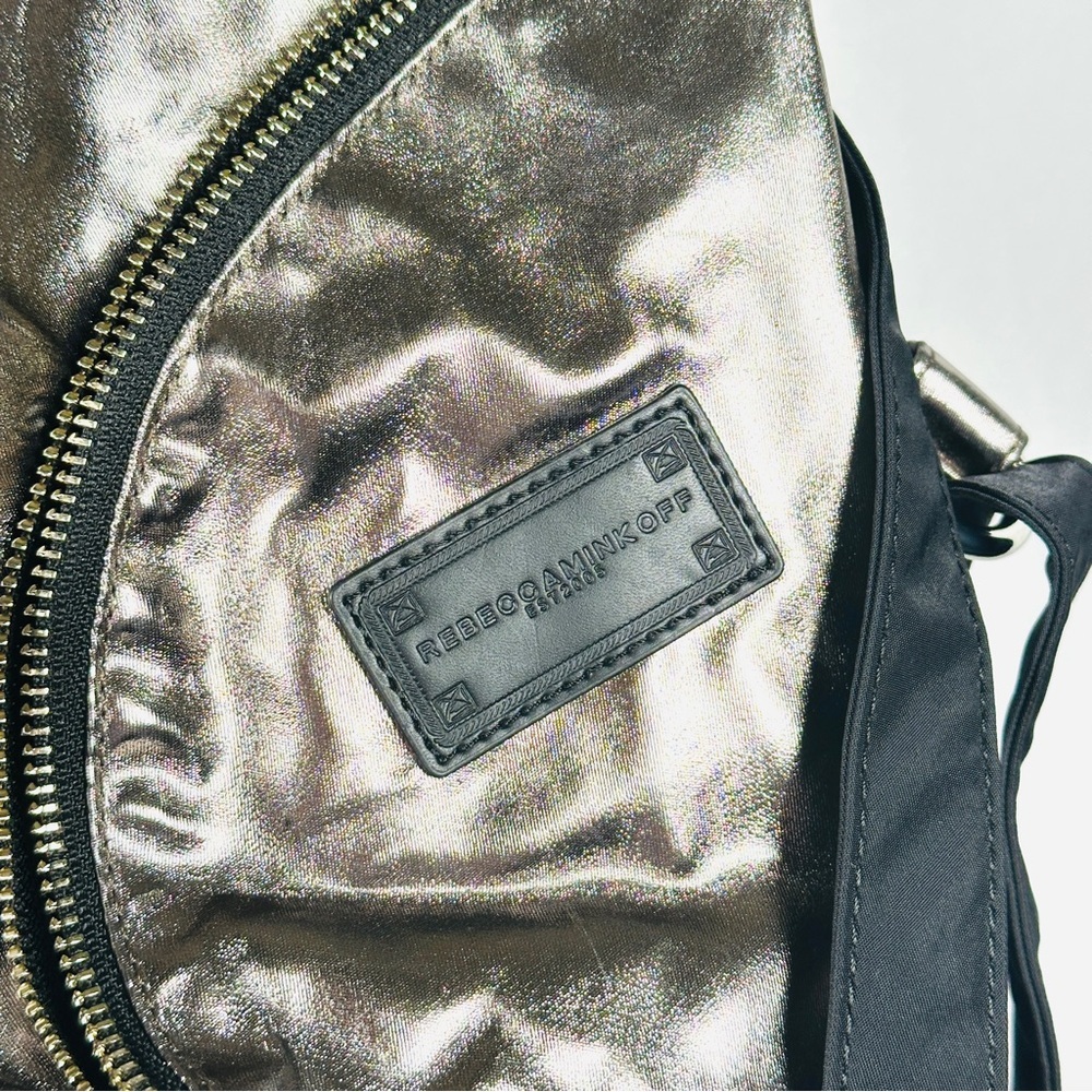 Rebecca Minkoff Julian Backpack Metallic Foil Leather Gunmetal Silver - Picture 4 of 14